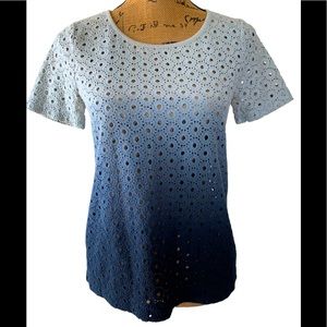 Women’s Madewell Hi-Line Mixlace Ombré circle eyelet dip dye  crochet boho Top